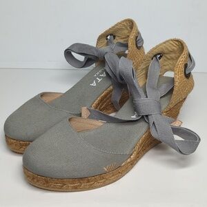 Viscata Sagaro Gray canvas espadrille wedge w/ ankle ties woman size 5.5-6 EU 36